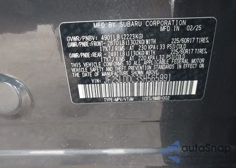 2025 Subaru Forester Premium из США, поврежденный, VIN JF2SLDDC3SH565991